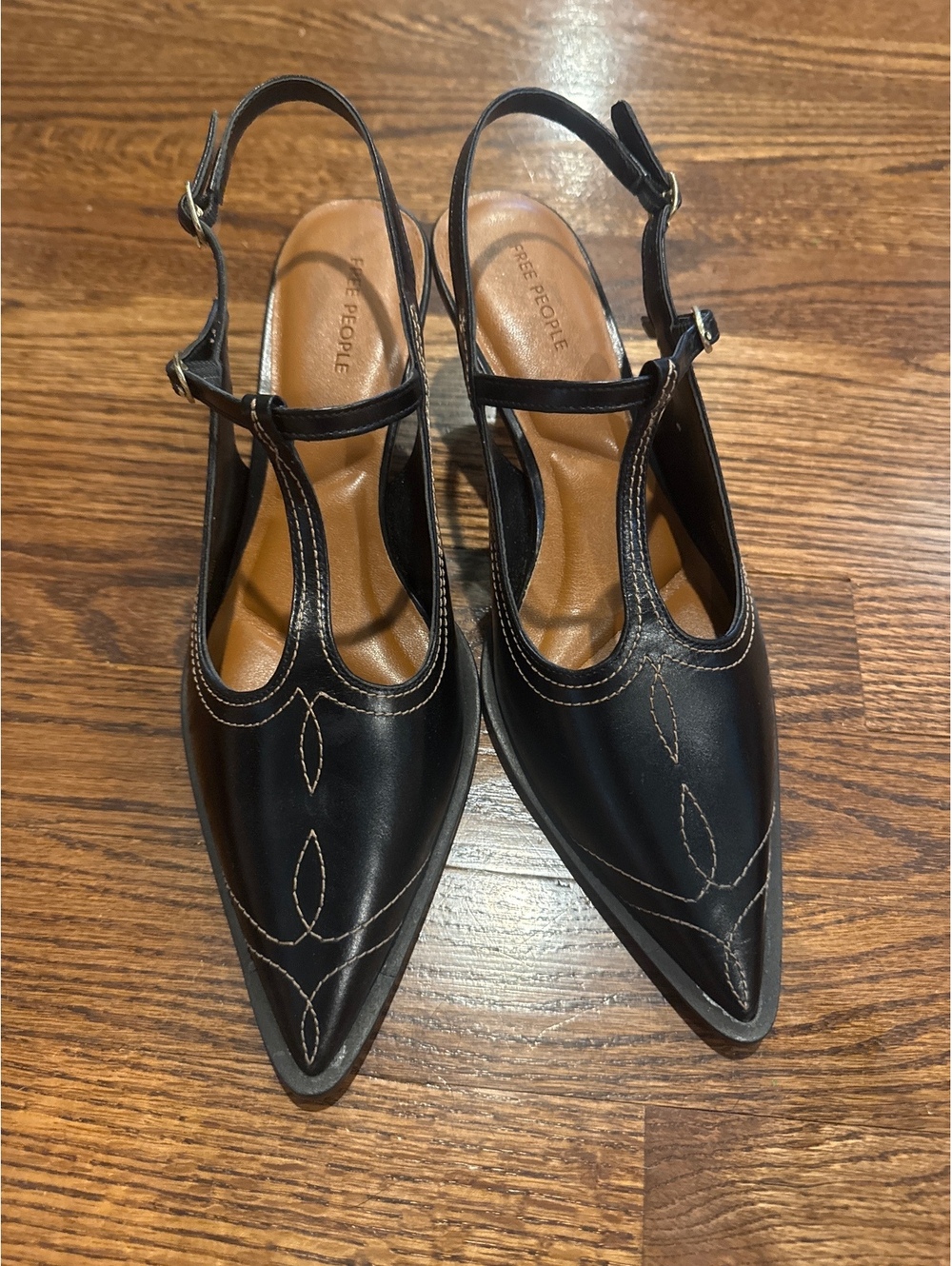 NWOT Free People Black Saloon Stitched Heels Size 9